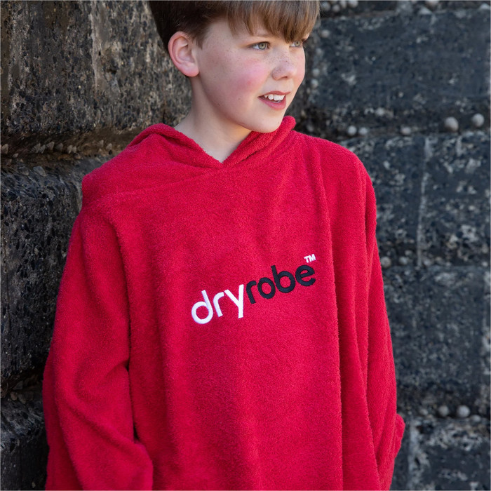 2024 Dryrobe Junior Organic Cotton Hooded Towel Change Robe V3 V3OCT - Red